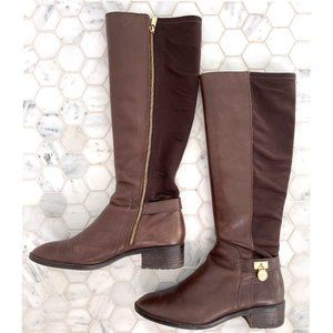 Michael Kors Brown Leather & Fabric Riding Boots